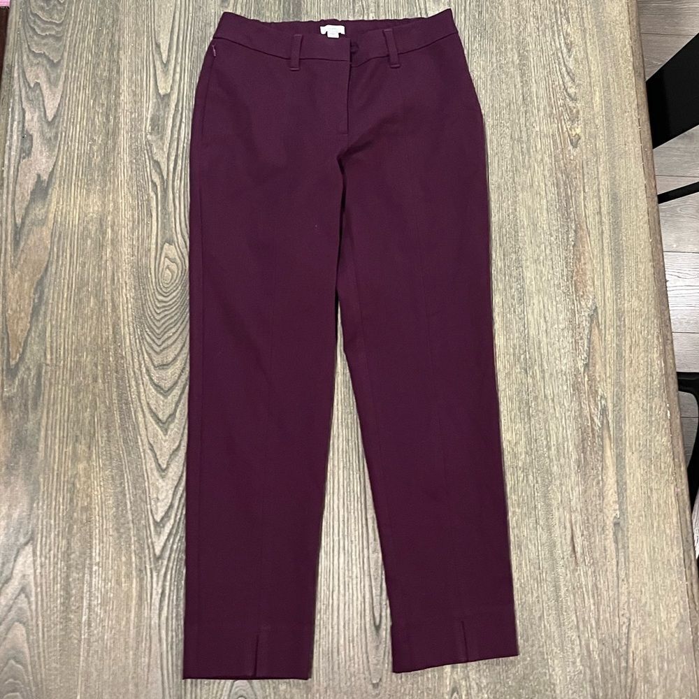 NWOT J. Jill Flat Front Pants Mid Rise Straight Leg Zipper Pockets Maroon Size 8